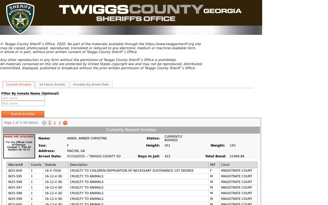 Twiggs County warrant records current inmate portal