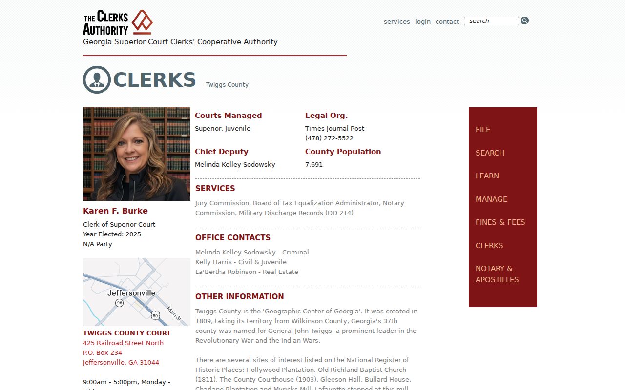 Twiggs County active warrants criminal clerk contact