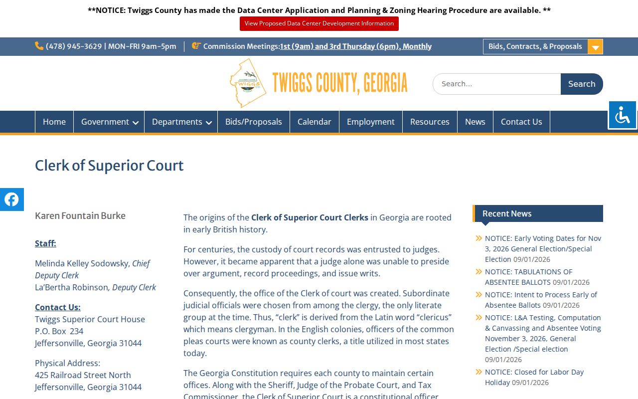 Twiggs County active warrants Superior Court Clerk records