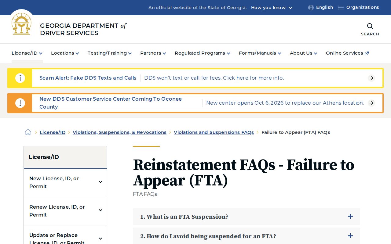 Twiggs County traffic warrant and Georgia DDS FTA timeline