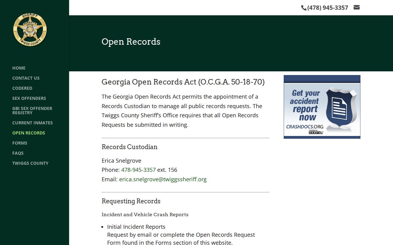 Twiggs County warrant records request page